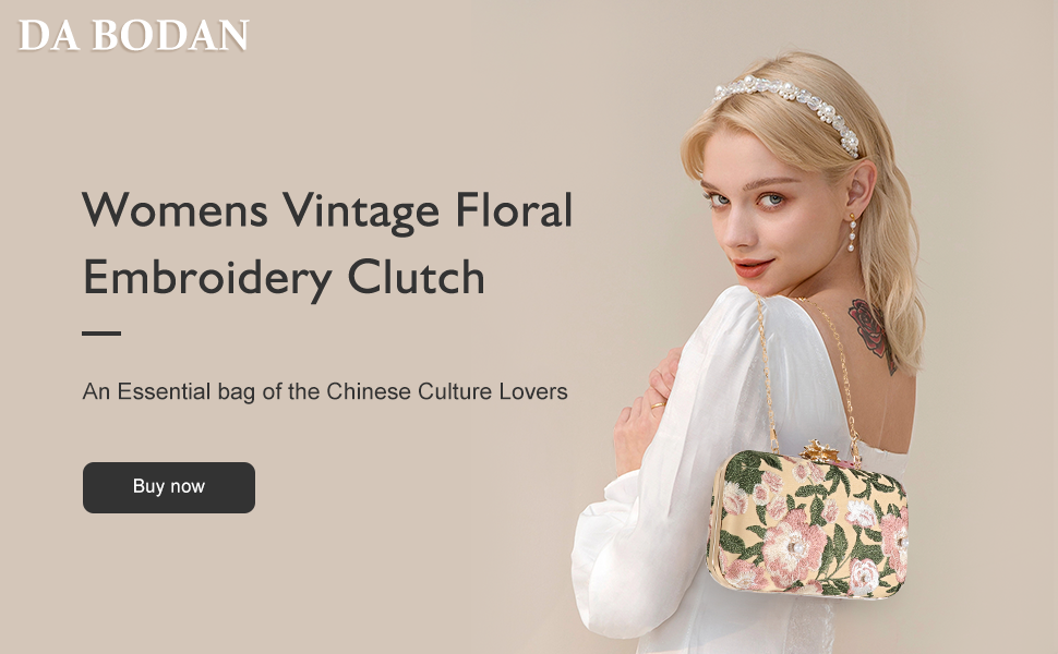 Womens Vintage Floral Embroidery Clutch Evening Handbag Shoulder Bags Purse for Wedding Party Prom